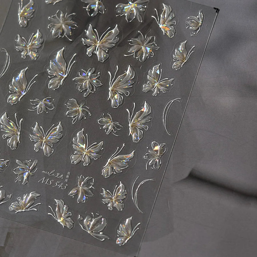 Jelly Nail Stickers Shiny Charming Butterfly Self Adhesive Nail Art Stickers Ribbon Butterfly Nails 3D Decorations Stickers DIY