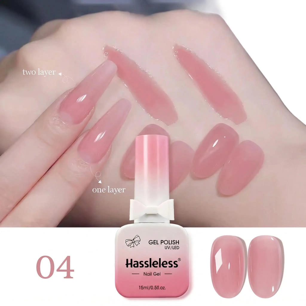 Hassleless 15ml Glass Bottle, Nude Pink Clear Nude Nail Polish, 2026 New Trendy Pink Gel Nail Polish.