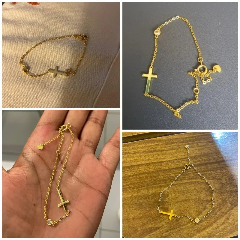 Huitan Simple Single Chain Bracelet for Women Fancy Cross Charm with Shiny CZ Fashion Versatile Female Hand Jewelry Wholesale