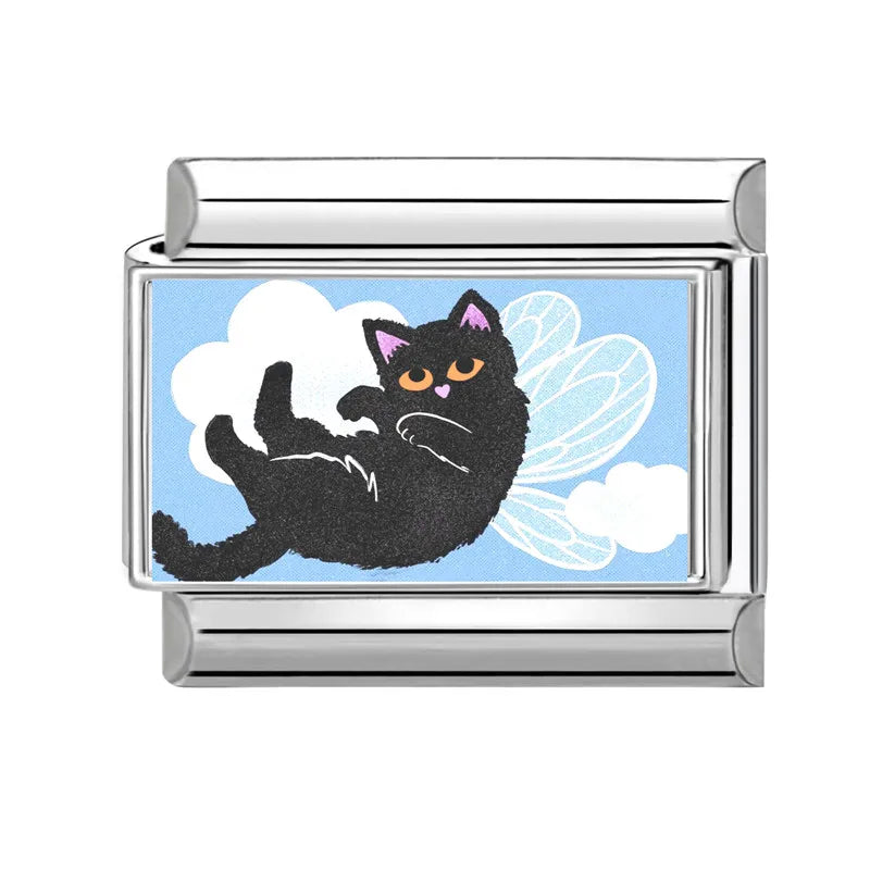 Wholesale Cute Funny Cats Catch Fish Dried Fish Charm Bracelet Fit 9mm Bracelet Stainless Steel Italian Links Making DIY Jewelry