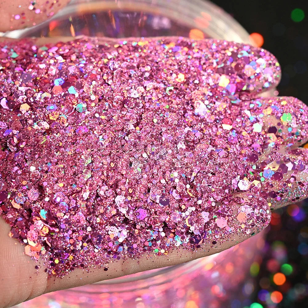 50g Christmas Red Chunky Glitter Sequins Mixed-Size Loose Bulk Chunky Glitter Nail Sequins Holographic Hexagon Flakes &*&