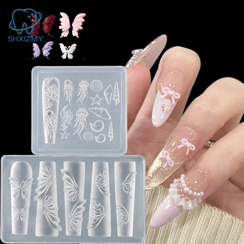 3D Mini Silicone Mold Butterfly Flower Nail Art Decorations Nails DIY Design Flower Shell Nail Mold Stamping Plate Manicure Mold