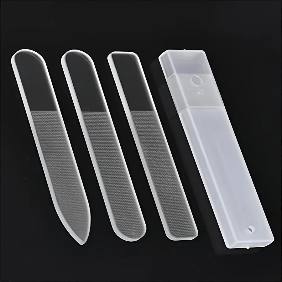 3pcs Set of Nano-glass File Polished Strip Nail File Box Transparent Manicure Trim Strip Manicure Tools