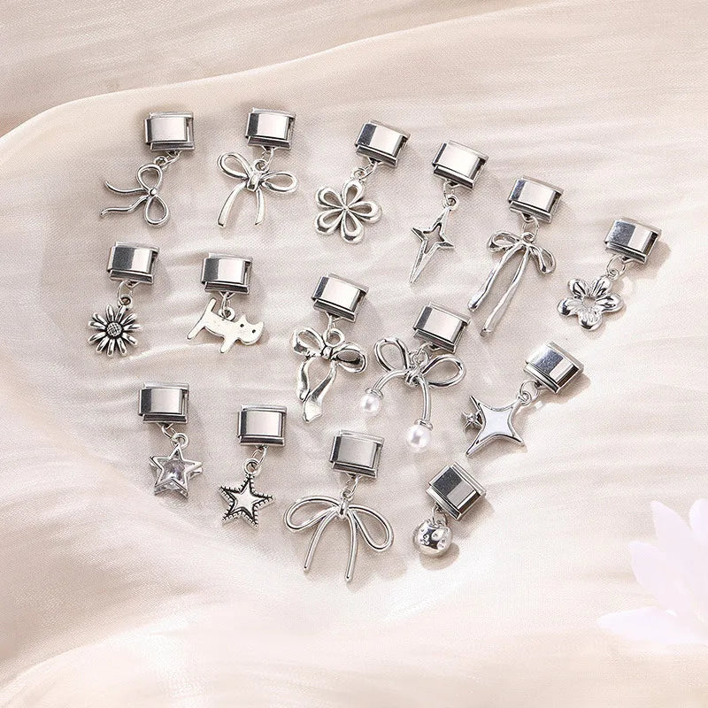 New Vintage Daisy Star Cat Sun Zircon Pendant Italian Charm Link Stainless Steel Fit 9mm Bracelet Women Men DIY Making Jewelry