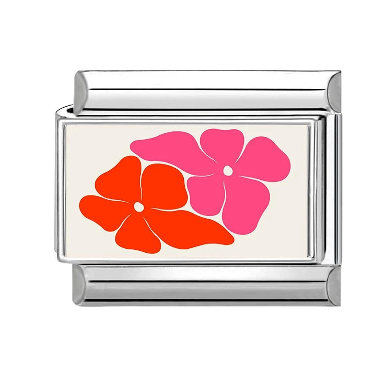 Fashion Colored Color Charms Flowers Lycoris Radiata Italian Link Fit 9mm Stainless Steel Bracelet Jewelry Making DIY Gift