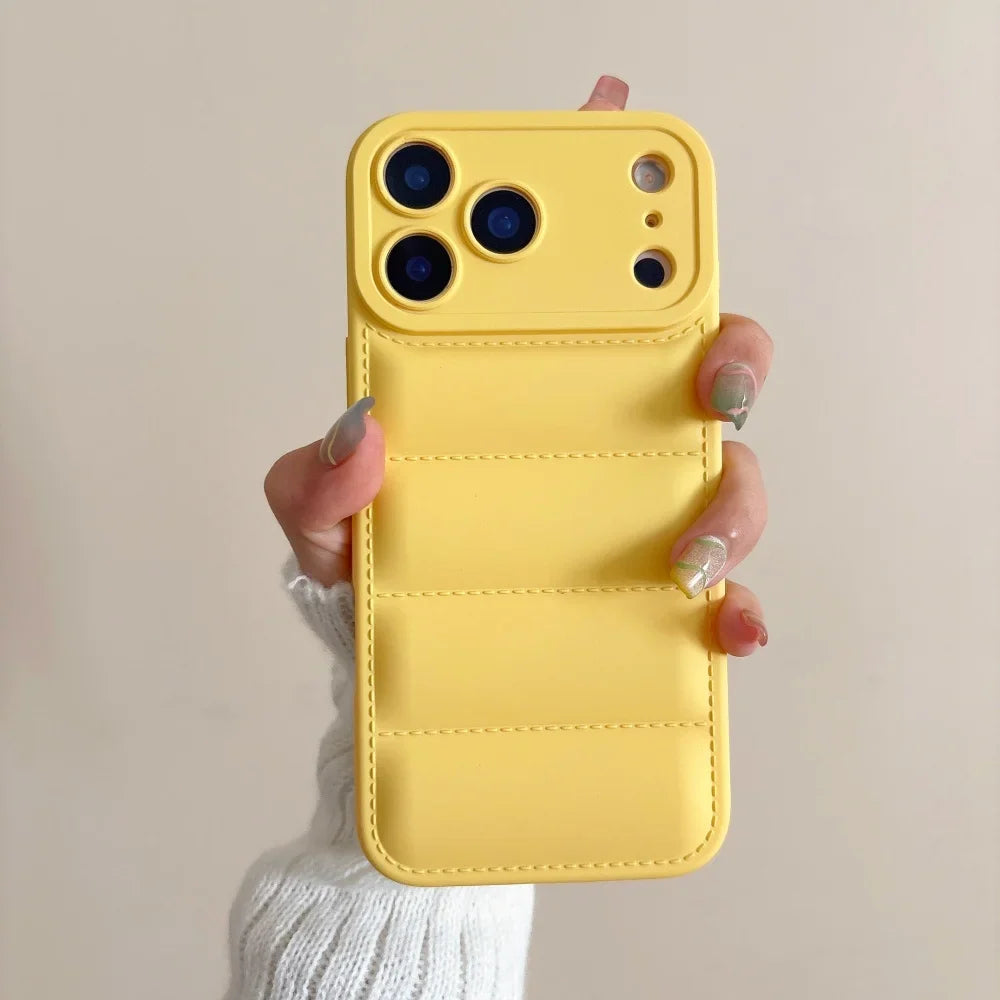 Luxury Down Jacket Silicone Shockproof Case For iPhone 17 Air 16 E 15 Plus 14 13 12 11 Pro Max Winter Colorful Soft Puffer Cover