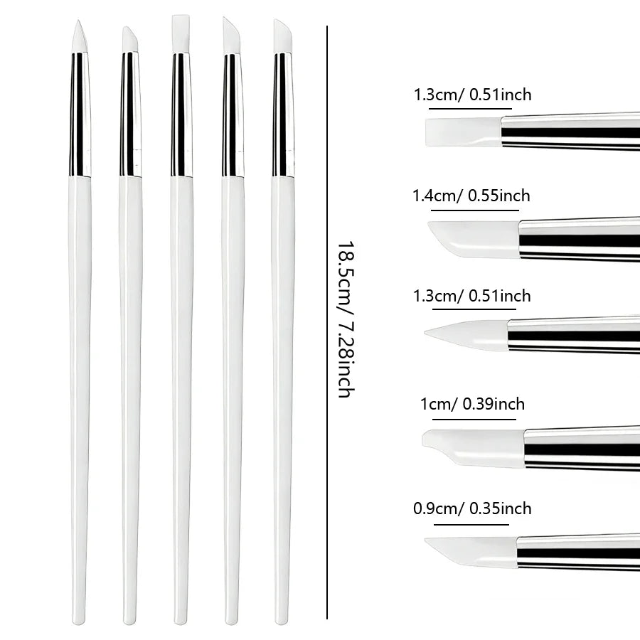 5Pcs/Set Professional Silicone Nail Brushes for UV Gel Polish 3D Nail Art DIY Dotting Tools Manicure Pens