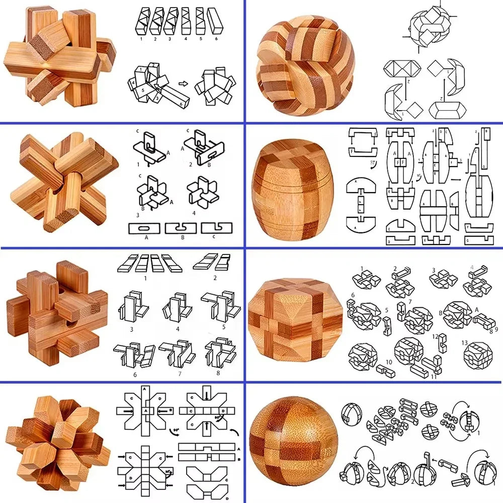 Wooden Kong Ming Lock Lu Ban Lock IQ Brain Teaser Educational Toy for Kids Children Montessori 3D Puzzles Game Unlock Toys Adult