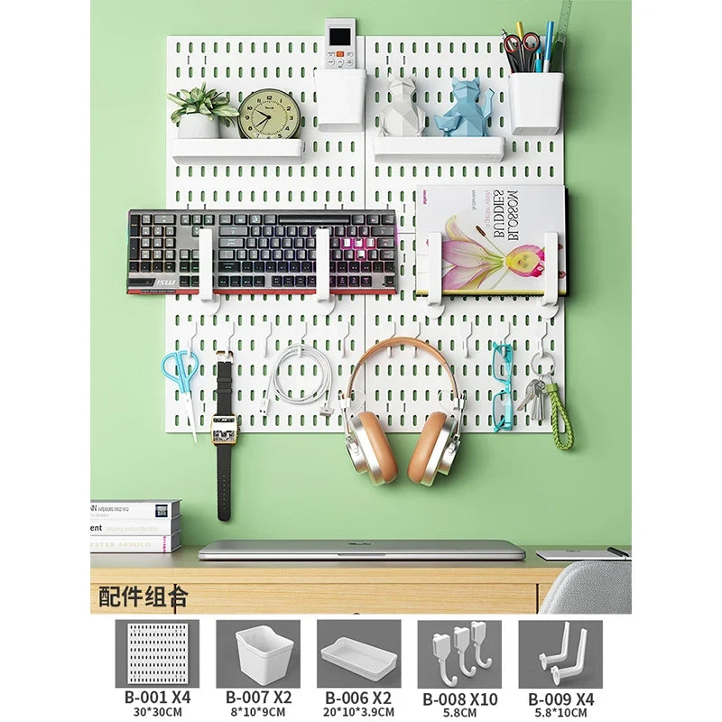 Study Room Pegboard with Shelves Tool Free Wall Grid Scratch Proof Easy to Install for Computer Desk Accessories