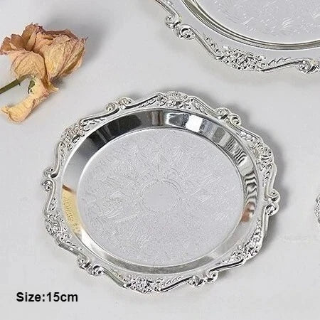 Retro Luxury Silver Trays Plates Cake Dessert Tray High Tea Snack Fruit Dish Jewelry Storage Tabletop Decor Home Hotel Supplies