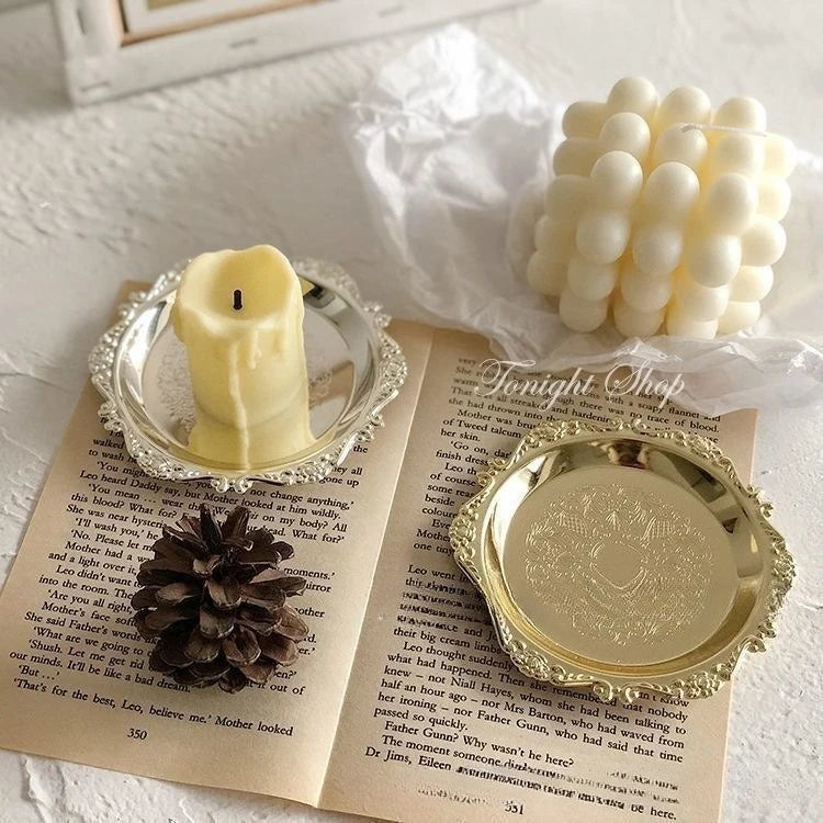Retro Luxury Silver Trays Plates Cake Dessert Tray High Tea Snack Fruit Dish Jewelry Storage Tabletop Decor Home Hotel Supplies