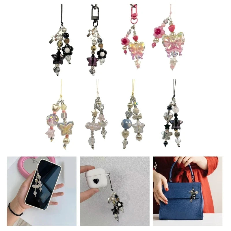 Phone Charm Strap Keychain Kawaii-Cute Crystal Jellyfish Pendant  Phone Chain Bowknot Phone Charm Keycord for  iPhone Camera Bag