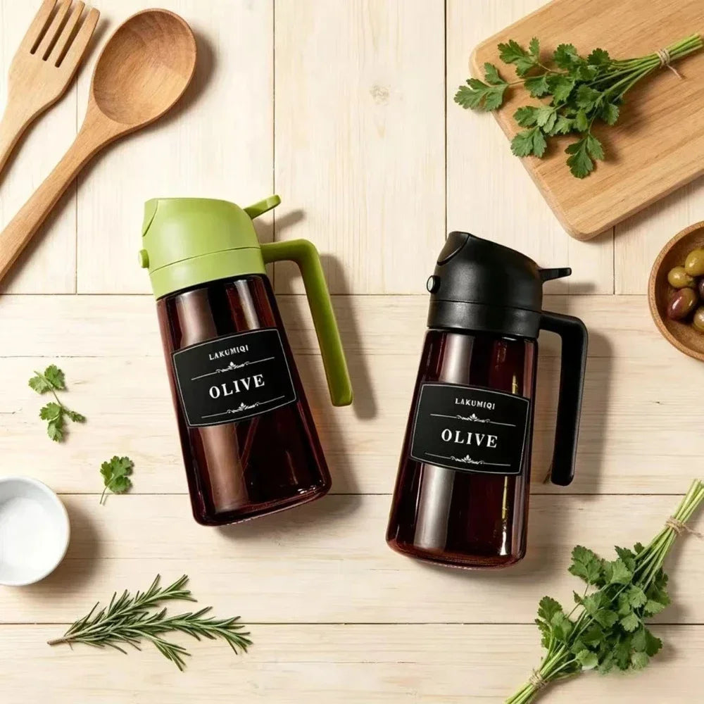 2-in-1 Glass Oil Dispenser & Sprayer - 16oz/470ml Leakproof Olive Oil Sprayer Bottle for Cooking, Air Fryer, BBQ, Baking, Salad