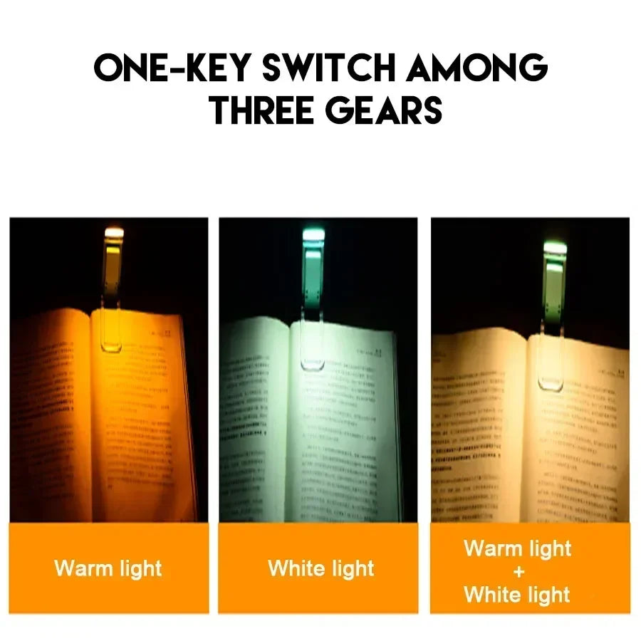 Rechargeable Book Light for Reading in Bed,3 Colors Light,1800K-6000K Clip on Reading Lamp,Eye-Caring Bookmark Light for Kids