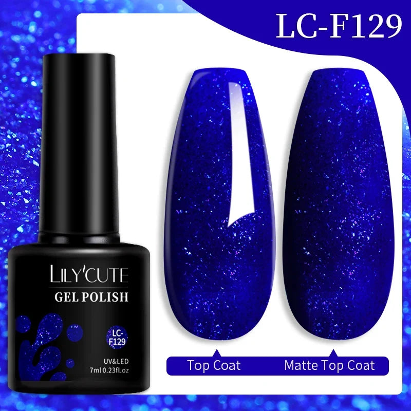 LILYCUTE 7ml Glitter Auroras Gel Nail Polish Summer Gold Colorful Sequins Manicure Semi Permanent Soak Off Nail Art Gel Varnish