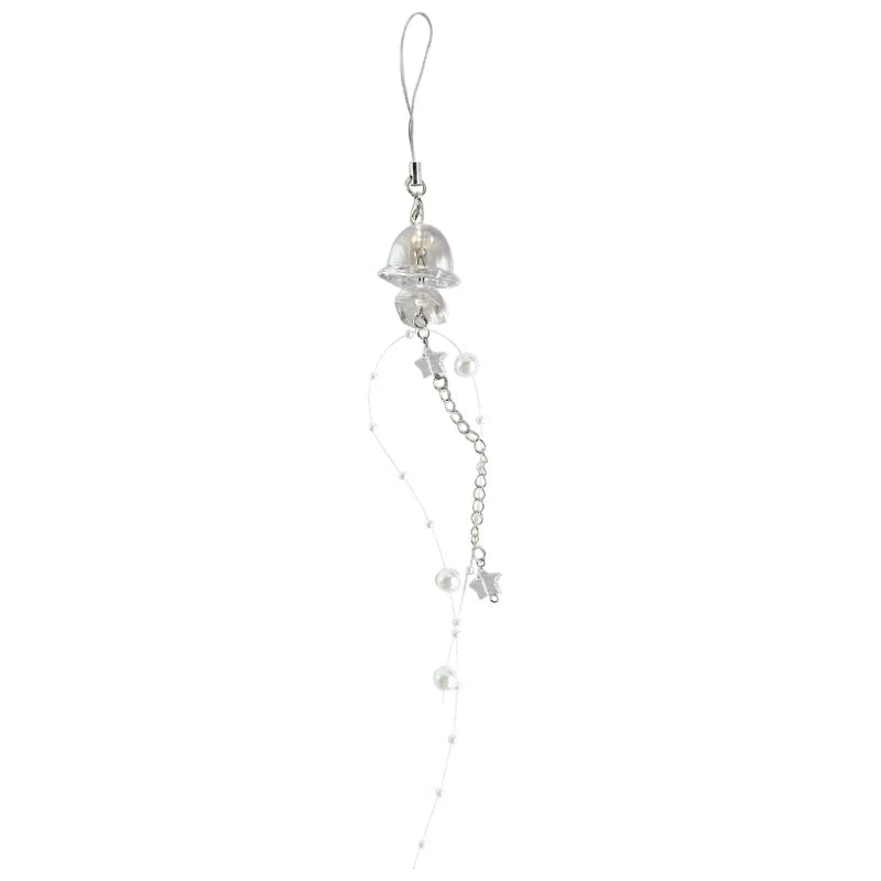Phone Charm Strap Keychain Kawaii-Cute Crystal Jellyfish Pendant  Phone Chain Bowknot Phone Charm Keycord for  iPhone Camera Bag