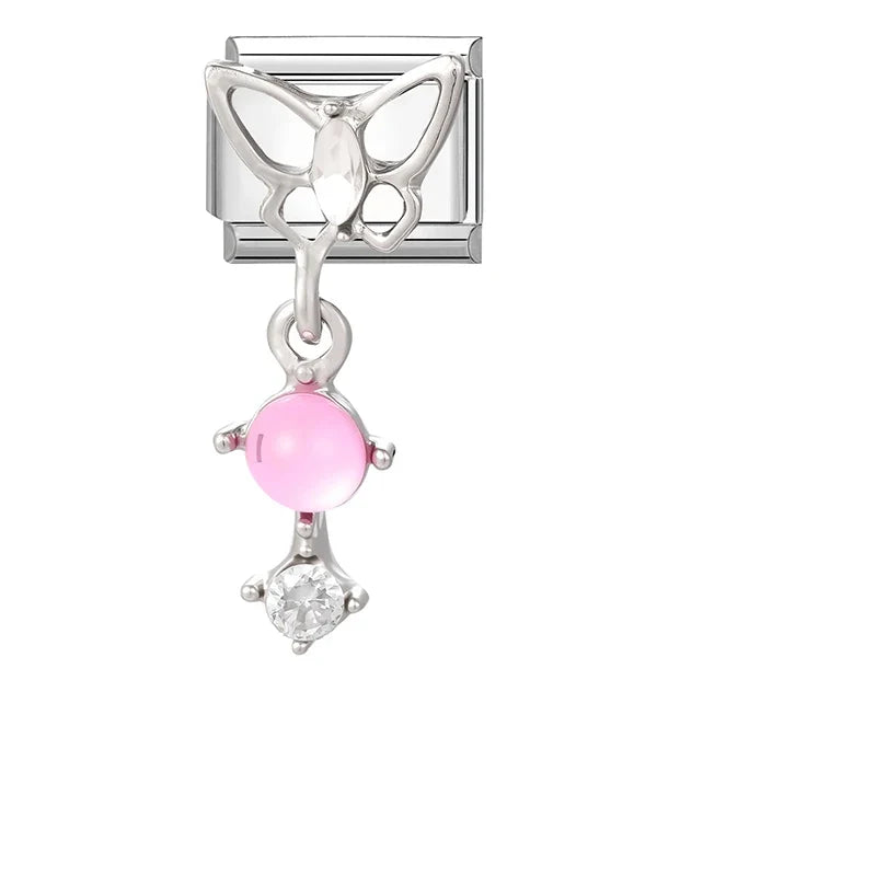 Y2K Romantic Heart Eyes Star Bow Knot Butterfly Zircon Charm Italian Links Fit 9mm Bracelet Stainless Steel Making DIY Jewelry