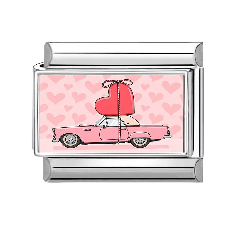 Wholesale 2026  Men Women Fashion Vintage Sports Car Pattern Italian Charms Fit 9mm Stainless Steel Bracelet DIY Jewelry Gifts