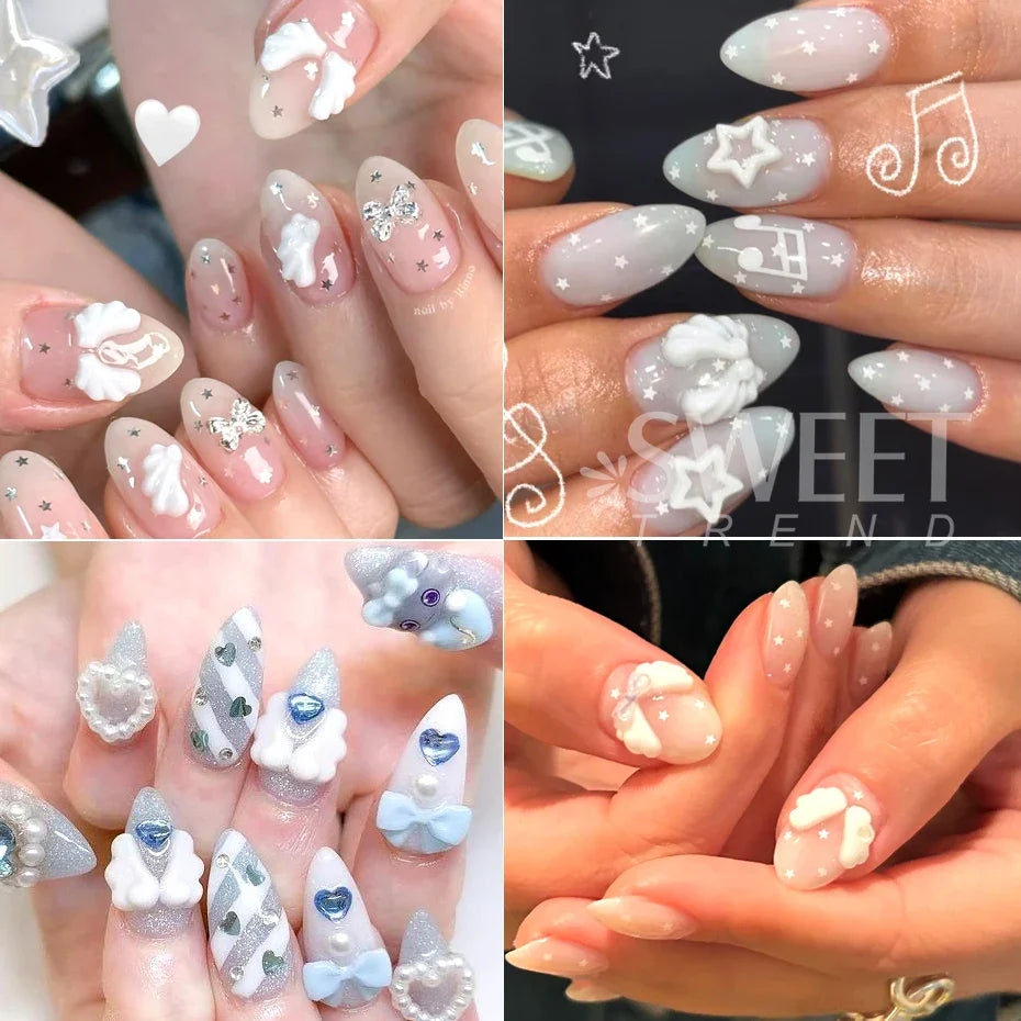 1 Box 3D Cute White Angel Wings Nail Art Charms Kawaii Love Heart Manicure Accessories Crystals Jewelry Part Nail Supplies Decor