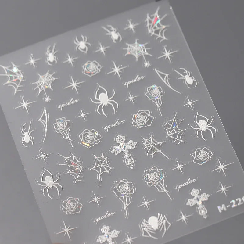 Halloween Nails Sticker Decoration 5D Retro Gilding Bat Cross Ghost Self Adhesive Nail Art Stickers DIY 3D Chic Manicure Decals