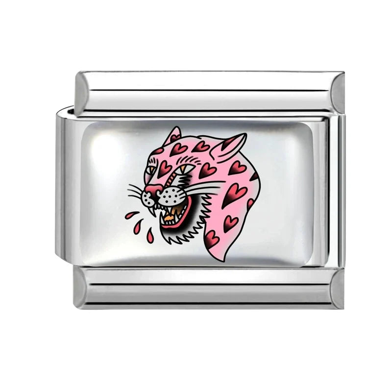 Fashion Pink Heart Tigers Colorful Cats Rabbit Mushroom Italian Charm Fit 9mm Stainless Steel Women Fashion Bracelet DIY Jewelry