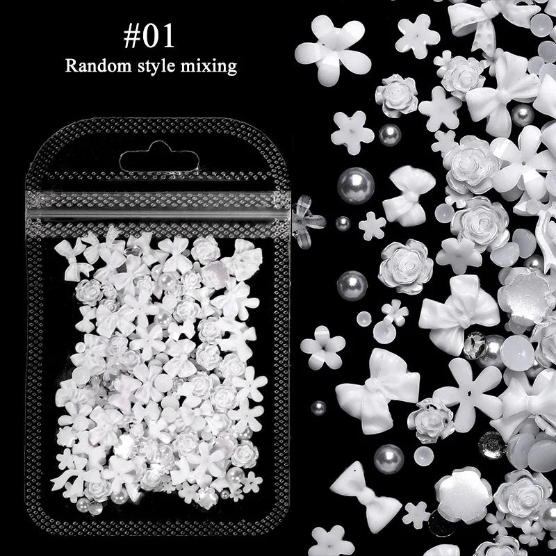 50Pcs Pearl Pink Bowknot Heart Shaped Mixed Nail Decorations Kawaii Nail Art Charms Star Butterfly DIY Nail Accessories