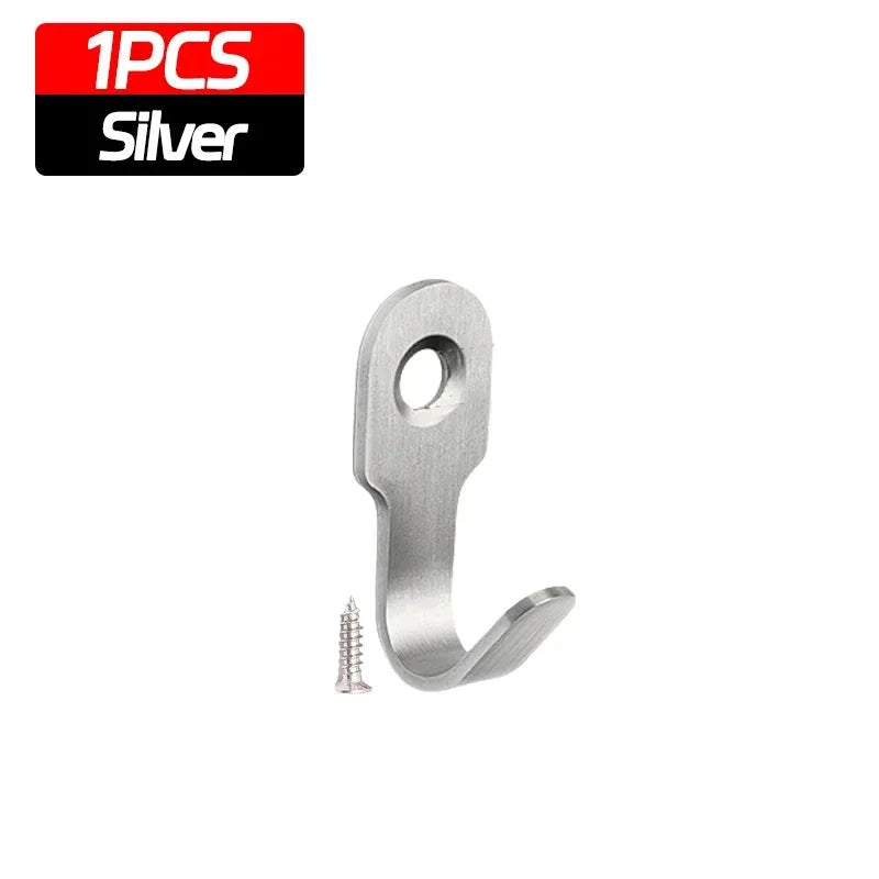 1/20pcs Mini Stainless Steel J-shaped Hook with Screw Items Key Rack Wall Punching Hook Kitchen Accessories Bathroom Hardware