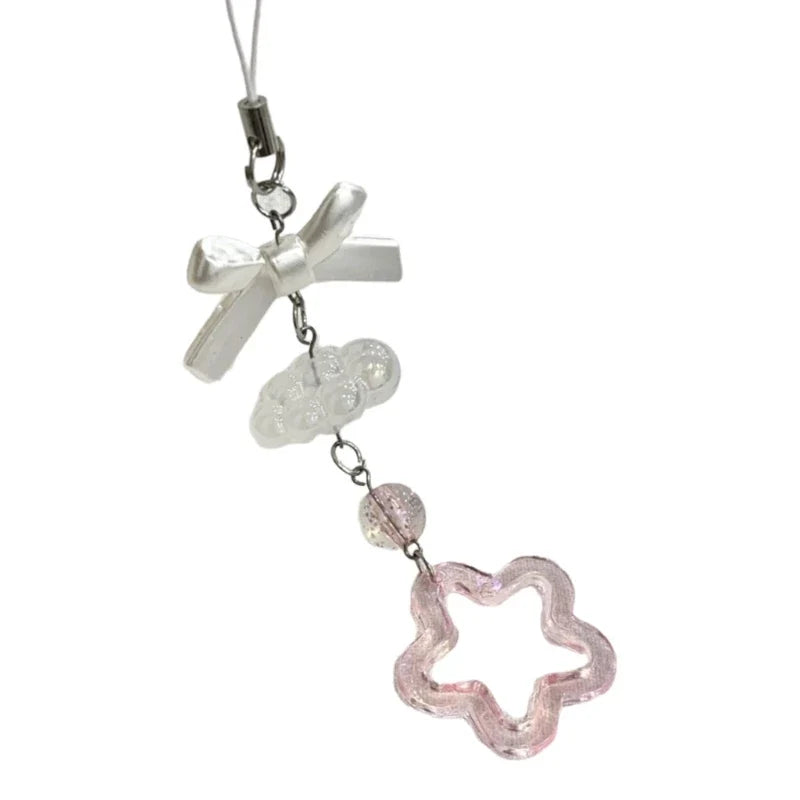 Phone Charm Strap Keychain Kawaii-Cute Crystal Jellyfish Pendant  Phone Chain Bowknot Phone Charm Keycord for  iPhone Camera Bag