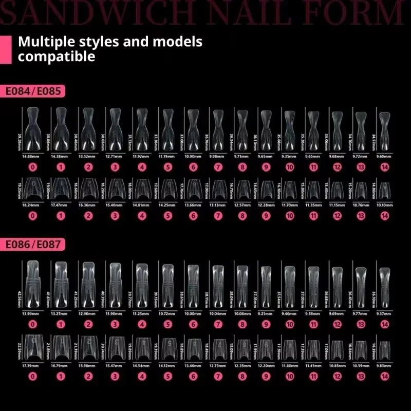 60/240/300 Pcs Sandwich Nail Forms 15 Size Oval Extension Dual Form No Paper Forms Needed For Easy Nail Extensions