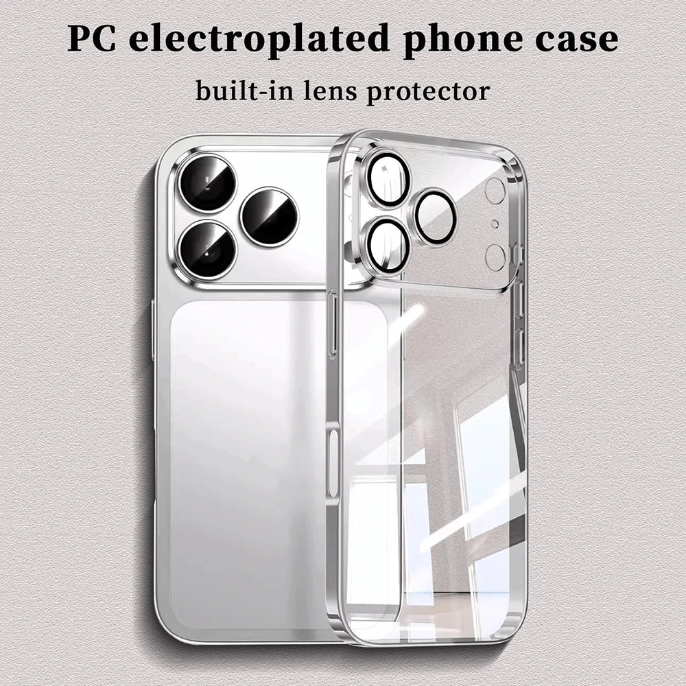 Luxury Plating Transparent Phone Case For iPhone 17 16 15 14 18 Pro Max 17Pro Lens Protection Shockproof Clear Bumper Back Cover