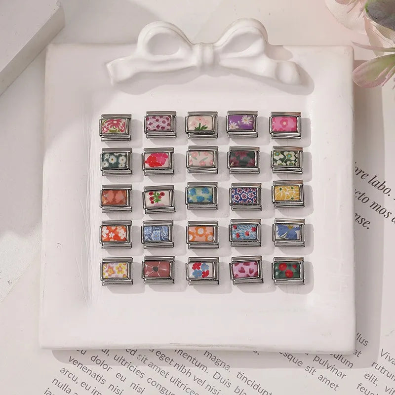 Fashion Colored Color Charms Flowers Lycoris Radiata Italian Link Fit 9mm Stainless Steel Bracelet Jewelry Making DIY Gift