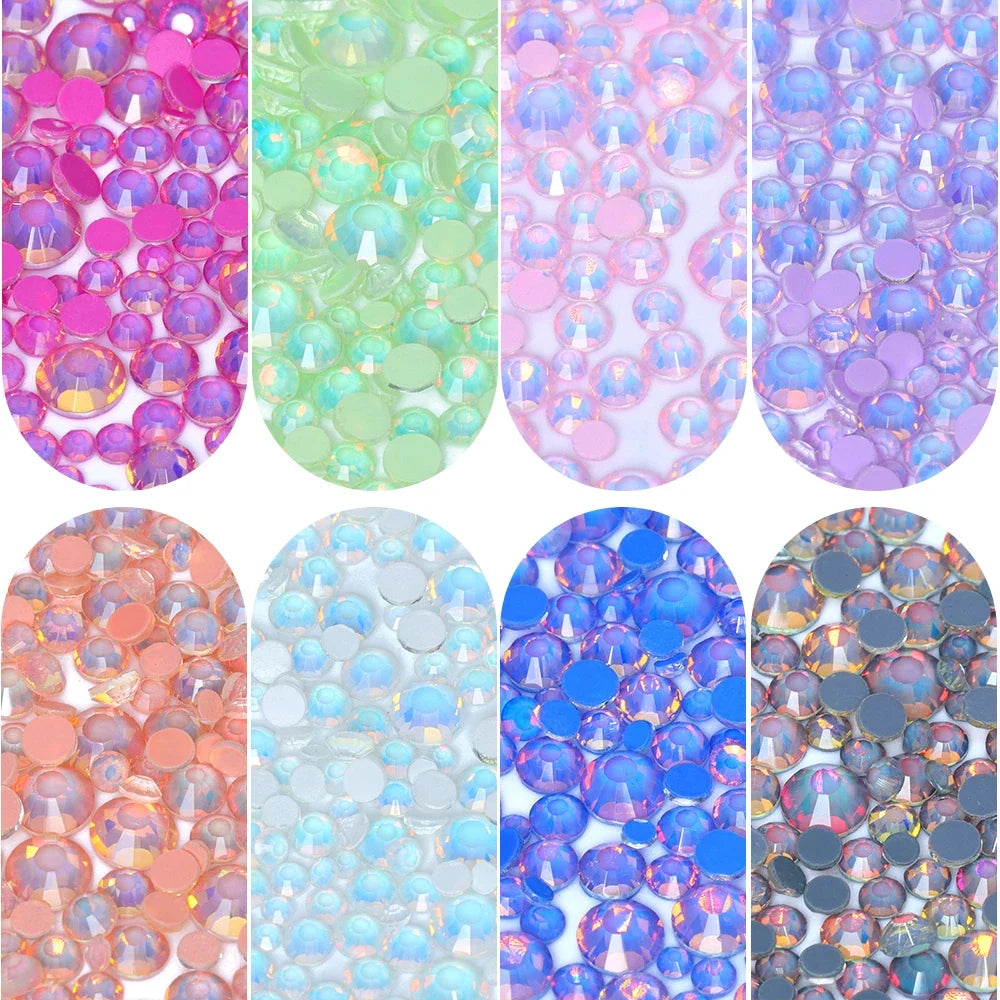 1440Pcs Mix Size Mocha Opal Series Glass Rhinestone Flatback Glitter Stones Glue On Rhinestone for DIY Nail Art Decoration