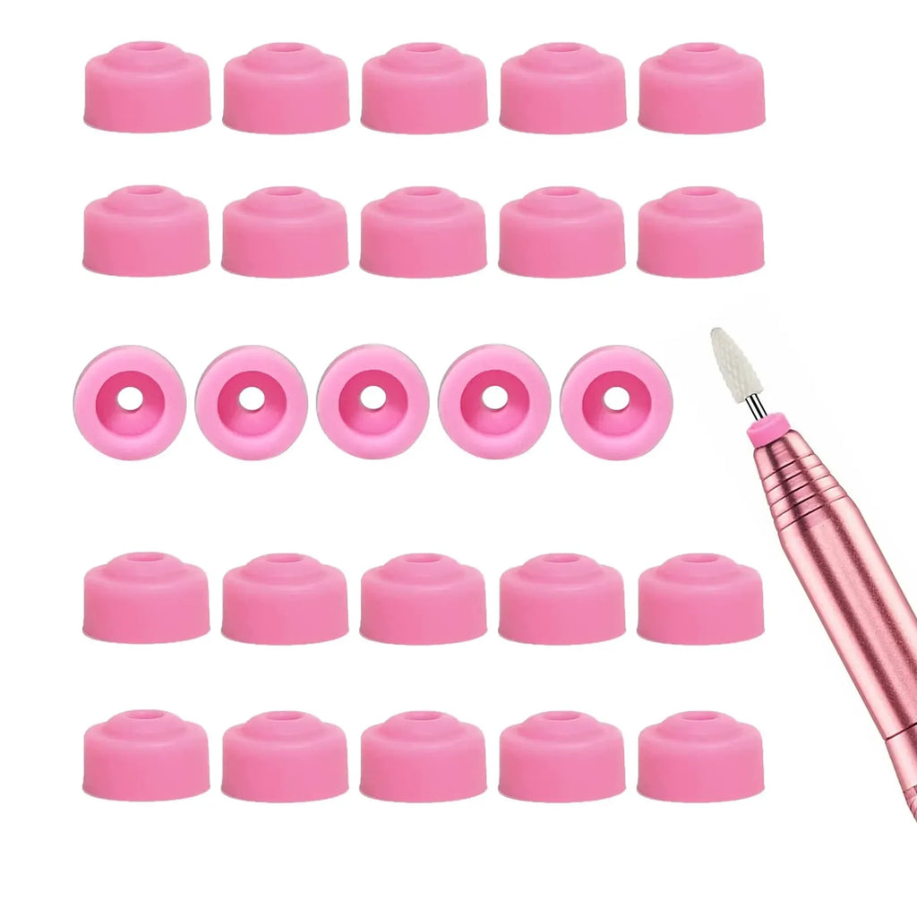10/20/50pcs Nail Dust Protector 3/32" Shank Nail Drill Bits Anti-Dust Cover Caps for E-file Silicone Dust Stopper Pink Nail Tool