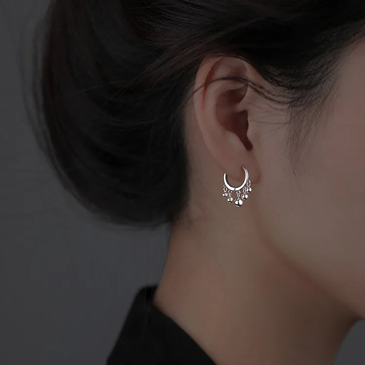 Silver Color Trendy Round Bead Tassel Hoop Earrings for Fashion Women Fashion Jewelry Light Luxury Accessories