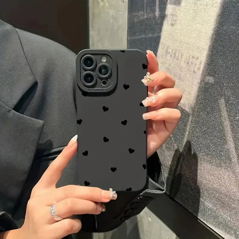 Black Bowknot Love Heart Silicone Soft Phone Case For iPhone 11 12 13 14 15 16 17 Pro Max 16 Plus 16E X XR XS Max 17 Air Cover