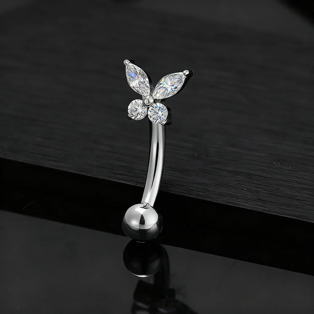 Right Grand ASTM F136 Titanium Tiny Butterfly CZ Curved Barbell Rook Earring 16G Eyebrow Ashley Vertical Labret Piercing Jewelry