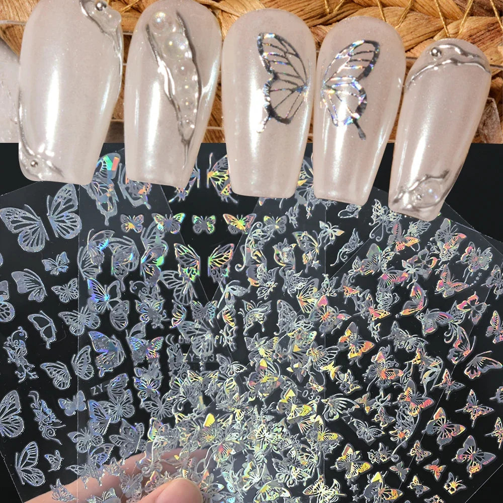 4pcs Gold Holographic Butterfly Nail Art Sticker Shiny Laser Butterflies Nail Decals 13*8cm Adhesive Butterfly Manicure Decor