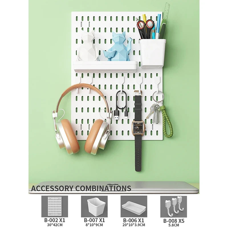 Study Room Pegboard with Shelves Tool Free Wall Grid Scratch Proof Easy to Install for Computer Desk Accessories