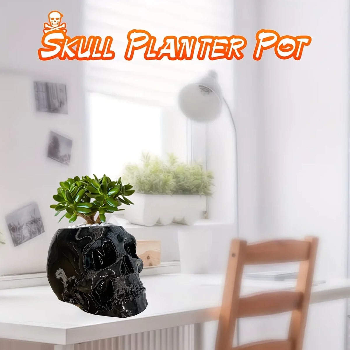 Skull Pen Holder Skull Makeup Brush Holder Skull Planter, Goth Decorations Home Office Indoor Desk Decorations