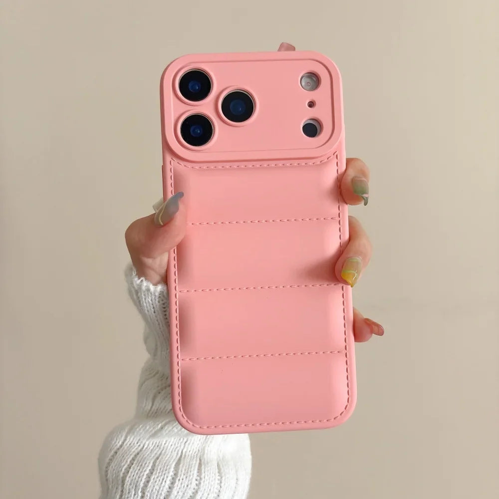 Luxury Down Jacket Silicone Shockproof Case For iPhone 17 Air 16 E 15 Plus 14 13 12 11 Pro Max Winter Colorful Soft Puffer Cover