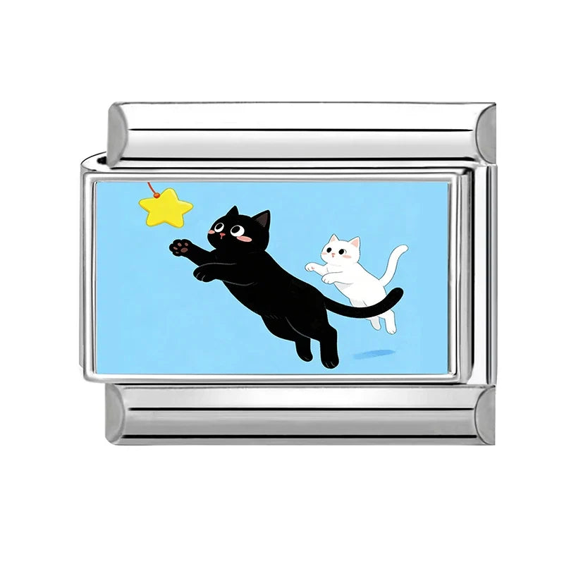 2026 Wholesale Rainbow Cloud Cat Stars Moon Cat Charm Bracelet Fit 9mm Bracelet Stainless Steel Italian Links Making DIY Jewelry