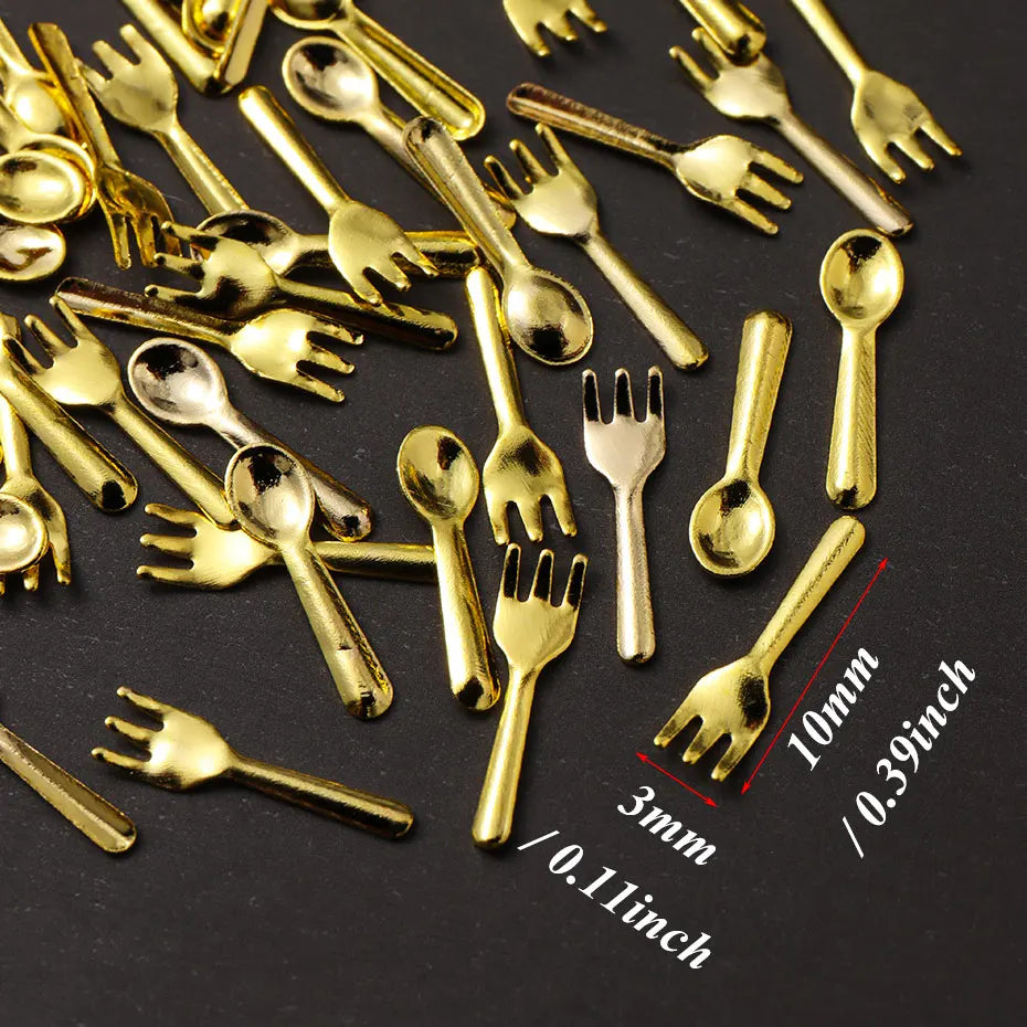 1/2 Boxes Gold Fork & Spoon Nail Decor Funny Mini Silver Tableware Nail Art Charms Korean Cute Alloy Nail Manicure Accessories