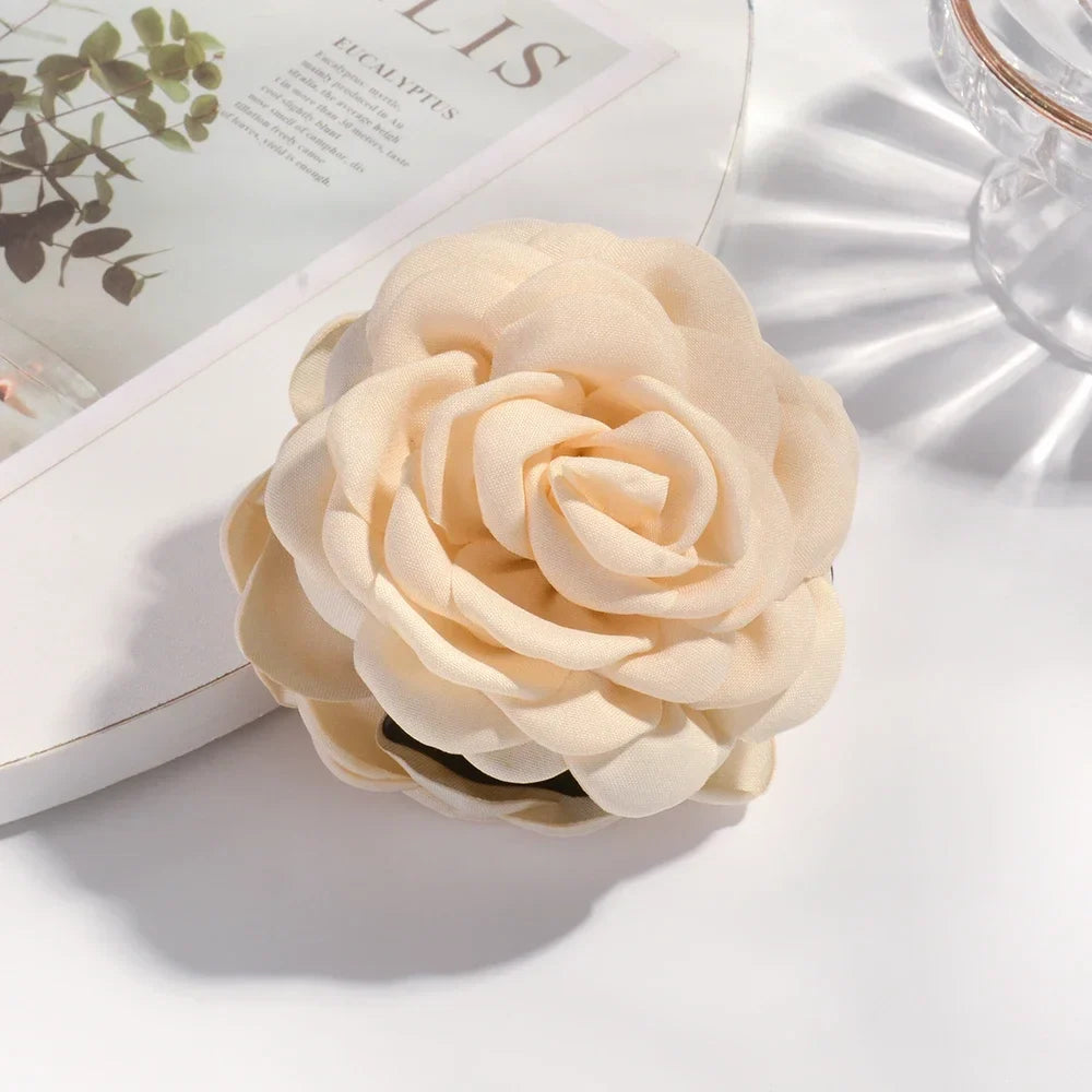 16 Colors Sweat Medium Size Cotton Fabric Rose Flower Hair Claw Clips for Women Korean Ctach Shark Clamp Hair Accessories 2024