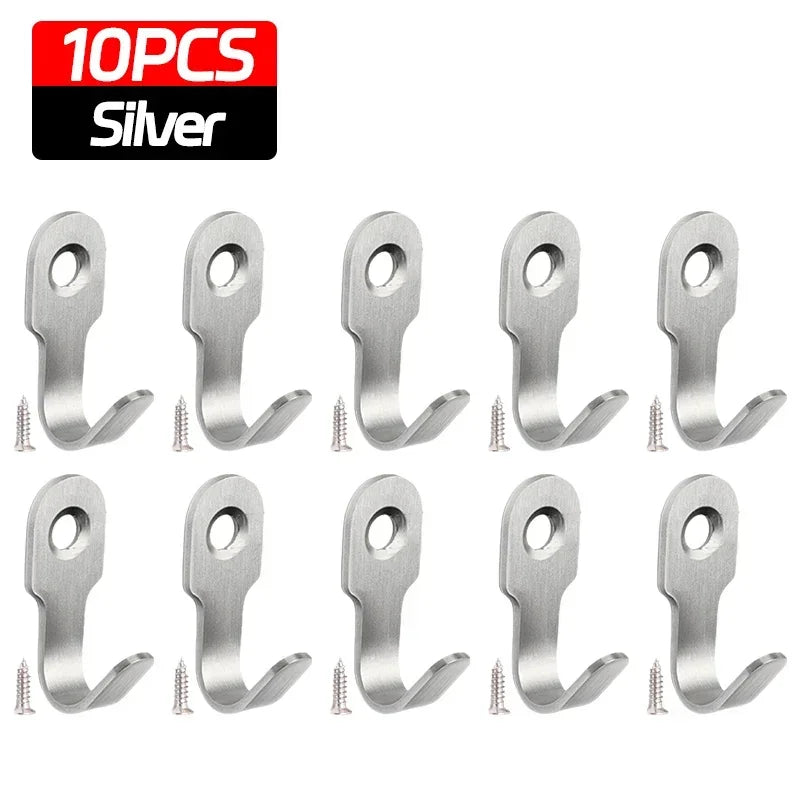 1/20pcs Mini Stainless Steel J-shaped Hook with Screw Items Key Rack Wall Punching Hook Kitchen Accessories Bathroom Hardware