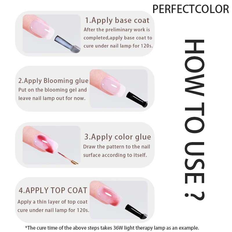 PERFECT COLOR Blooming Gel Nail Polish 12ml Clear Nail Art Floral Print, Marble, Watercolor Design Magic Beauty Gift Soak Off UV