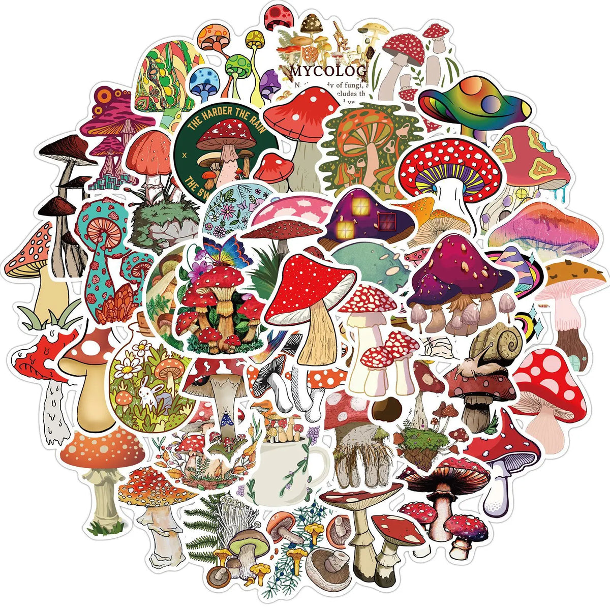 50pcs Aesthetic Mushroom Stickers Pack for Water Bottle, Mushroom Decor Gifts for Women Girl, Cute Vinyl Waterproof Decals