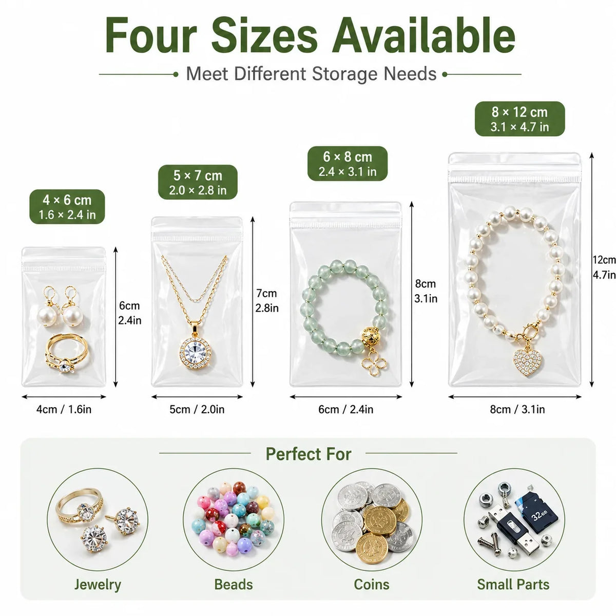 100\20PCS Clear Resealable Plastic Bags Mini Zip Seal Jewelry Pouches for Rings Earrings Necklaces Beads Coins DIY Craft Storage