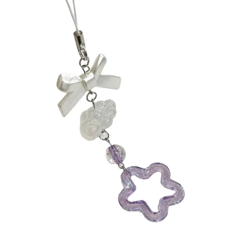 Phone Charm Strap Keychain Kawaii-Cute Crystal Jellyfish Pendant  Phone Chain Bowknot Phone Charm Keycord for  iPhone Camera Bag
