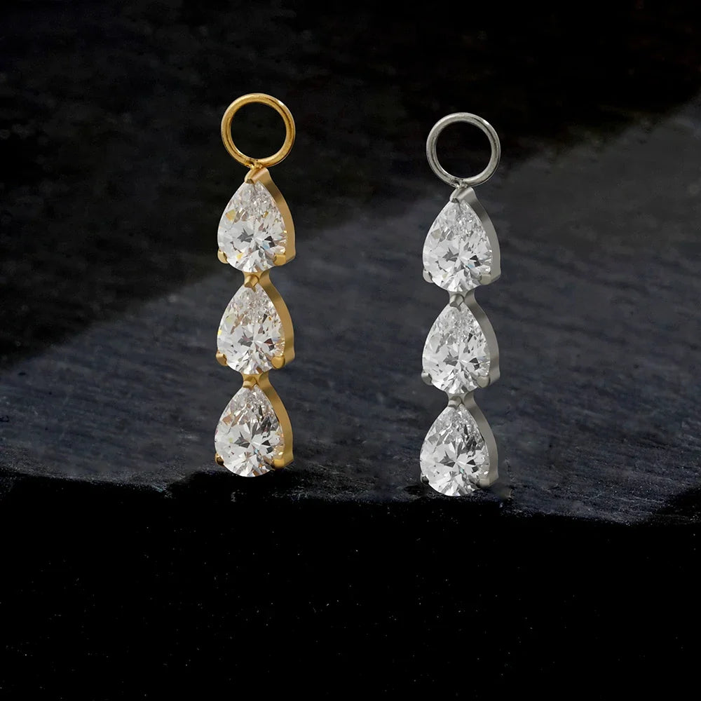 Right Grand ASTM F136 Titanium Pear Drop Charm for Huggie Hoop Earring Dangle Teardrop CZ Pendant for Helix Earlobe Piercing