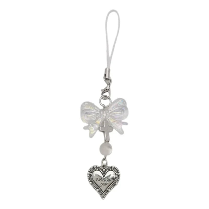 Phone Charm Strap Keychain Kawaii-Cute Crystal Jellyfish Pendant  Phone Chain Bowknot Phone Charm Keycord for  iPhone Camera Bag
